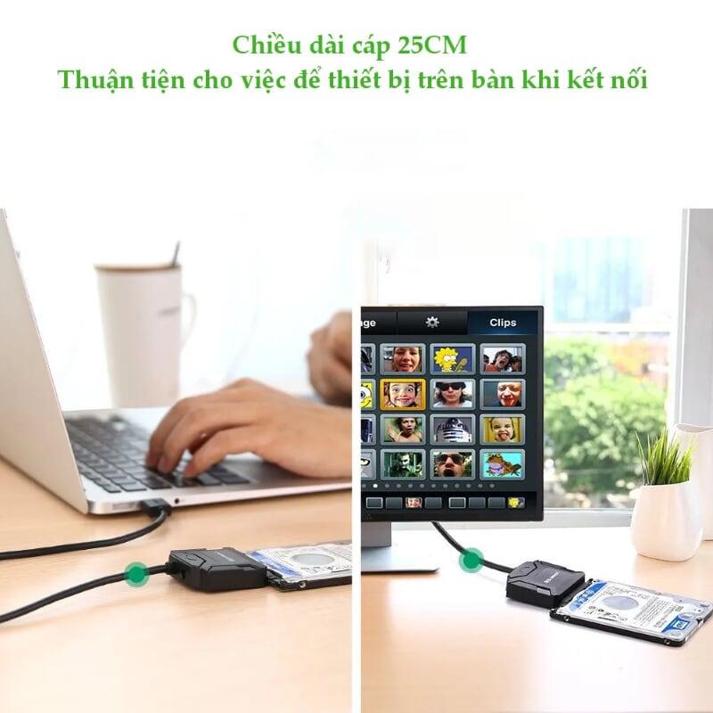 Ugreen UG20231CR108TK 25CM màu Đen Bộ chuyển đổi USB 3.0 sang SATA ổ cứng hỗ trợ nguồn - HÀNG CHÍNH HÃNG