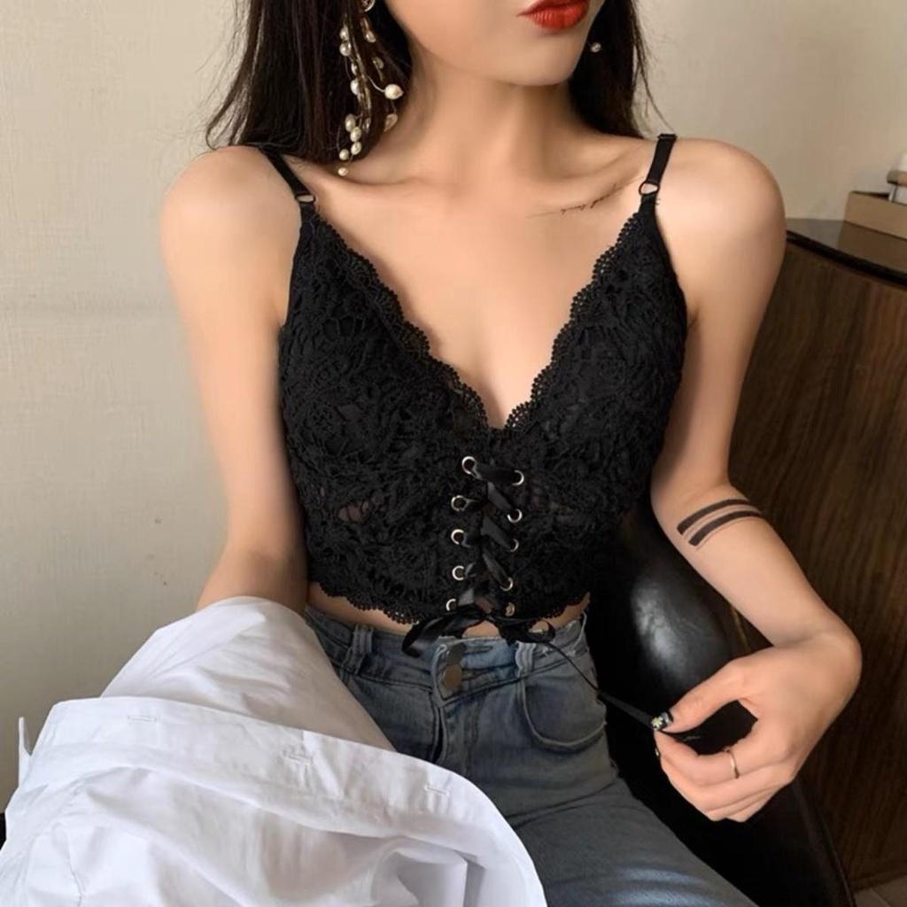 Áo croptop ren kiểu bra PINKSTORE29 phối dây buộc phong cách gợi cảm A5645