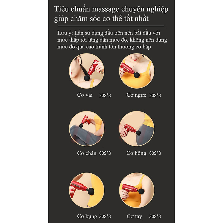 Máy massage mini cầm tay  Mát xa 6 cấp độ, hỗ trợ maassage chuyên sâu, giảm đau cơ, cứng khớp hiệu quả nhanh chóng, đi kèm 4 đầu chuyên dụng - Quà tặng cho sức khỏe