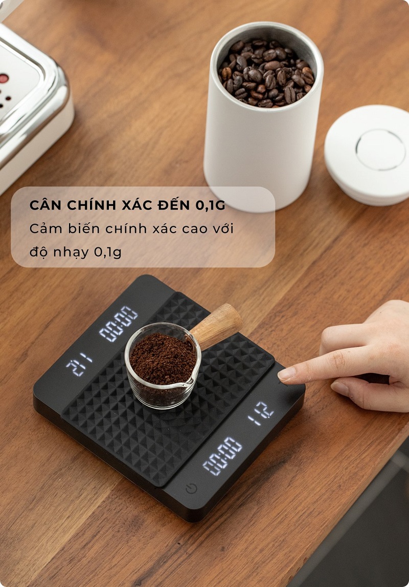 Cân điện tử GHOST 2 mặt cho pha chế cà phê đồ uống có đếm giờ CAFE DE KONA pin sạc