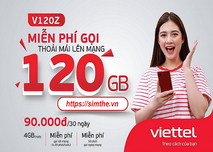 [FREE 30 NGÀY] Sim 4G Viettel V120Z Tặng Data {4GB/Ngày} {120GB/Tháng} {50 Phút Gọi Ngoại Mạng} {MP Gọi Nội Mạng &lt; 20 Phút} - Chỉ bán tại 11 Tỉnh Thành - Hàng Chính Hãng