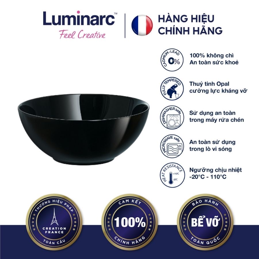 Bộ 6 Tô Thuỷ Tinh Luminarc Diwali Đen 18cm - LUDIP0864