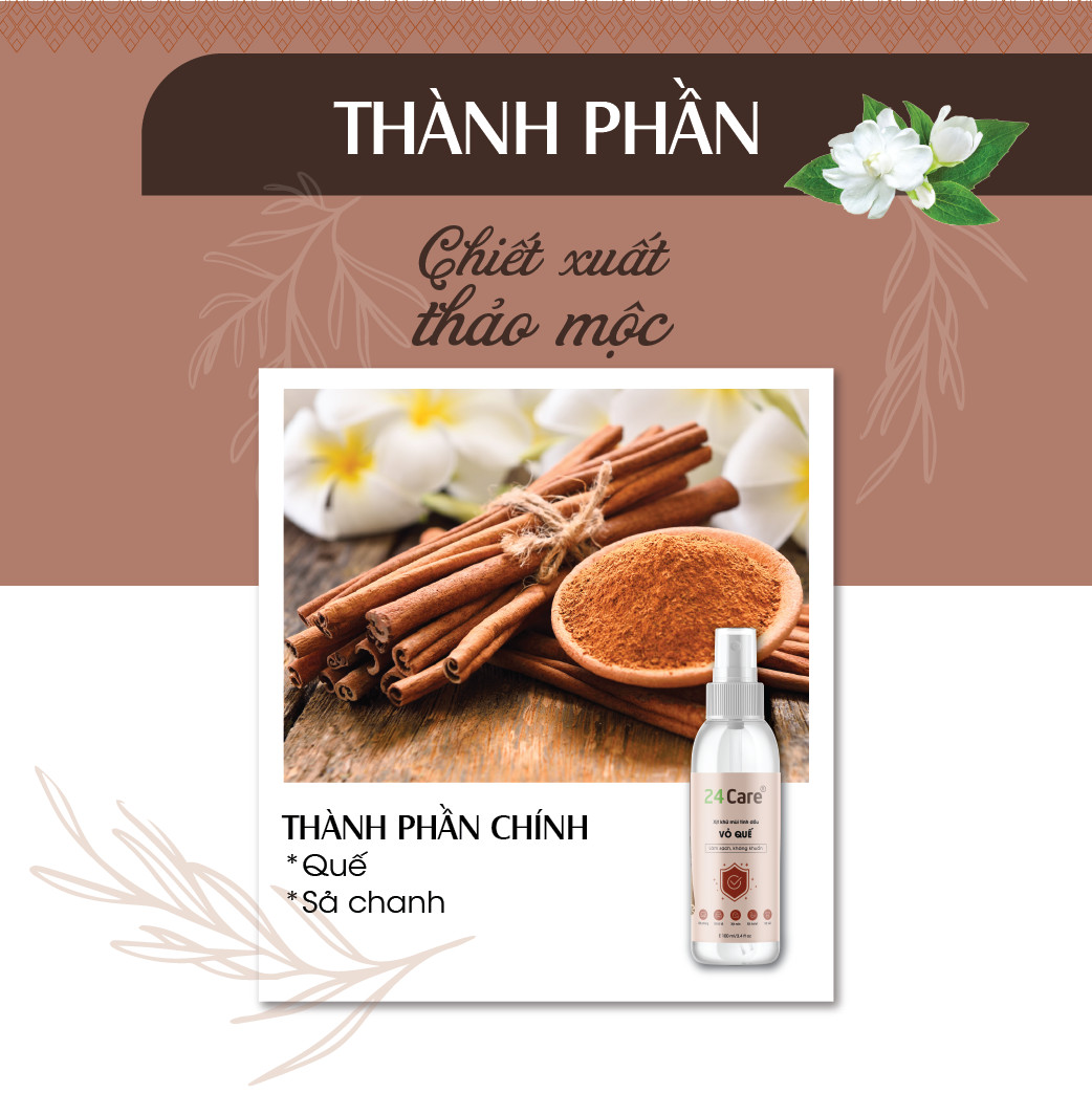 Combo 2 Tinh dầu Xịt phòng Sả Java+ Quế Hữu Cơ Organic 24Care 100ML/Chai - Có giấy Công bố của Bộ Y Tế