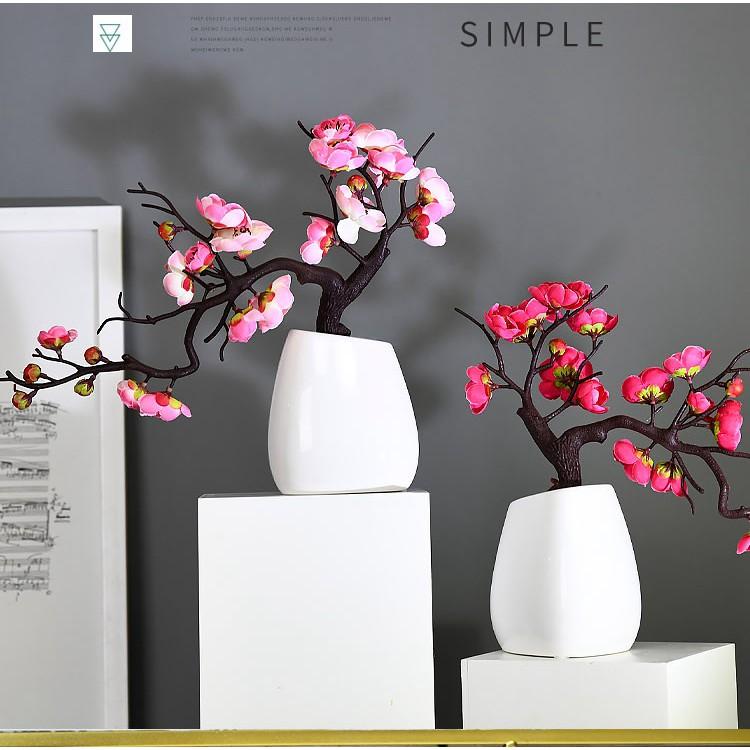 Cây giả, chậu cây đào bonsai kiểu dáng nghệ thuật để bàn trang trí nhà cửa tết
