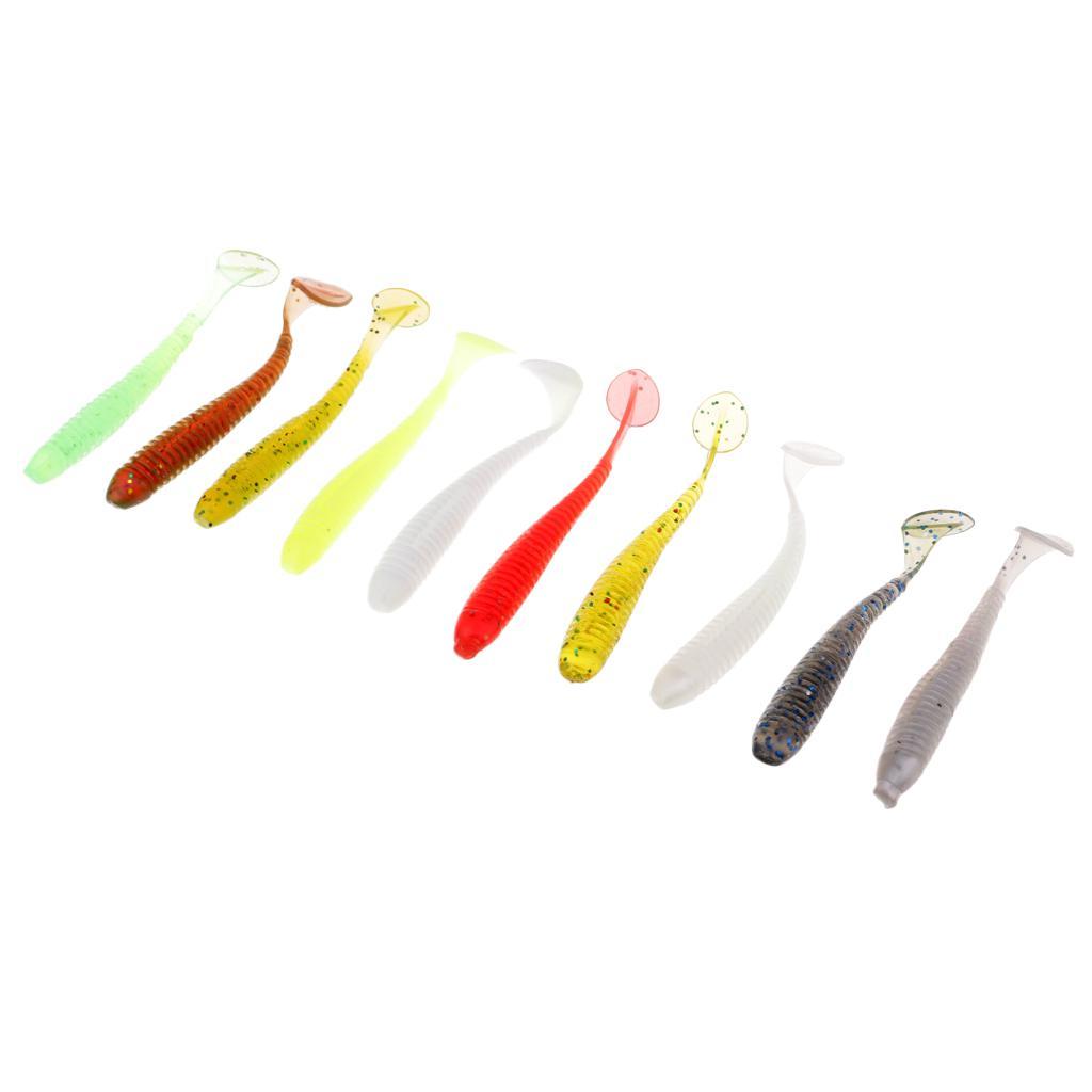 10pcs Lifelike T Tail Soft Worm Fishing Lures Grub Jig Head Baits Earthworm