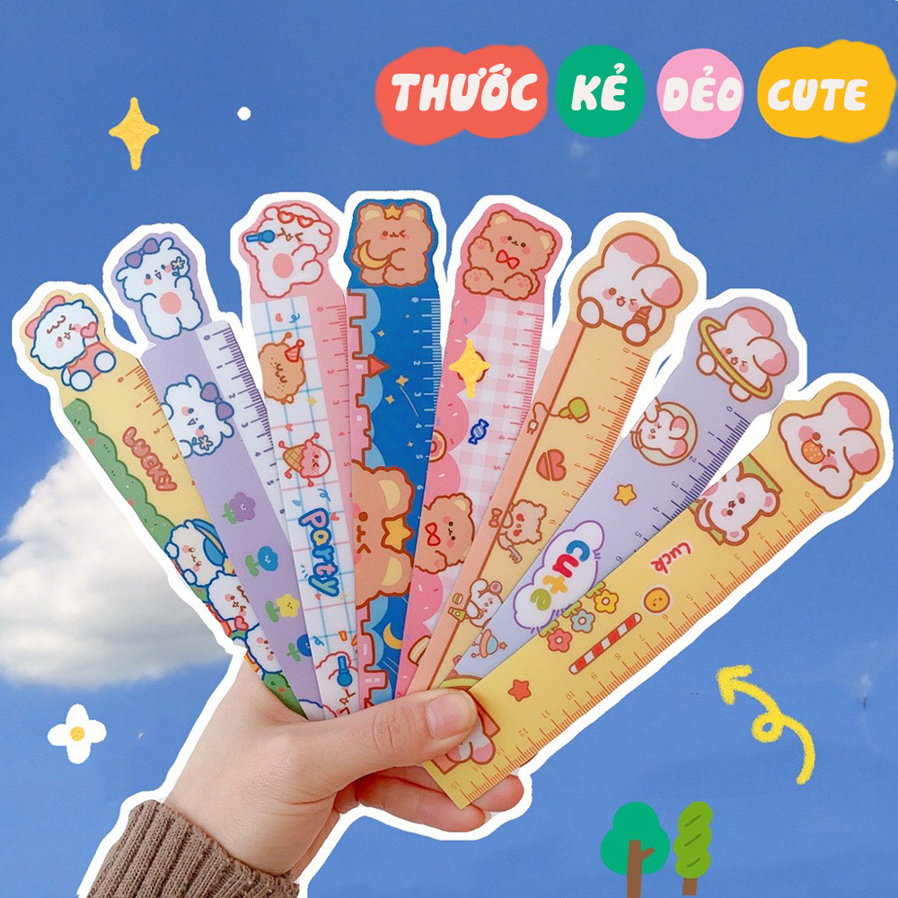 Thước kẻ dẻo nam châm, thước kẻ học sinh chiều dài 15cm cute dễ thương đồ dùng học tập làm quà tặng học sinh