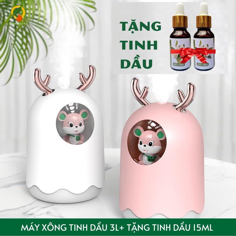 Máy phun sương tạo ẩm không khí hình chuột dung tích 300ml, có đèn Led dùng làm đèn ngủ đèn trang trí siêu dễ thương