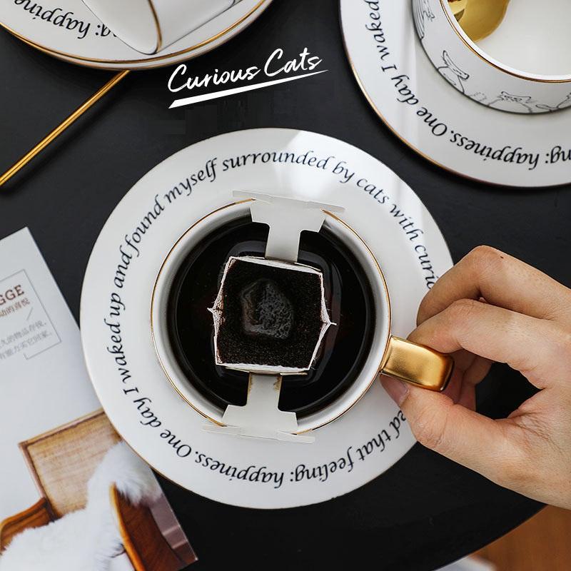 Set cốc sứ và đĩa uống cafe có kèm thìa in hình mèo 250ml