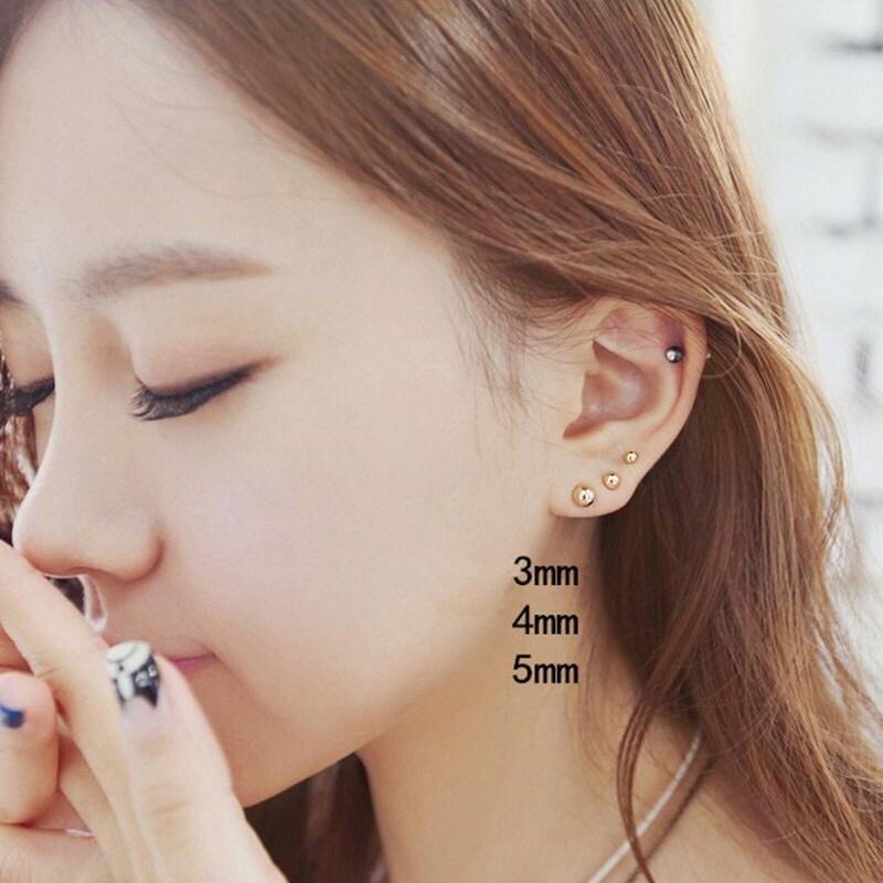 Bông tai bi titan quả tạ đuôi vặn cam kết không đen không gỉ