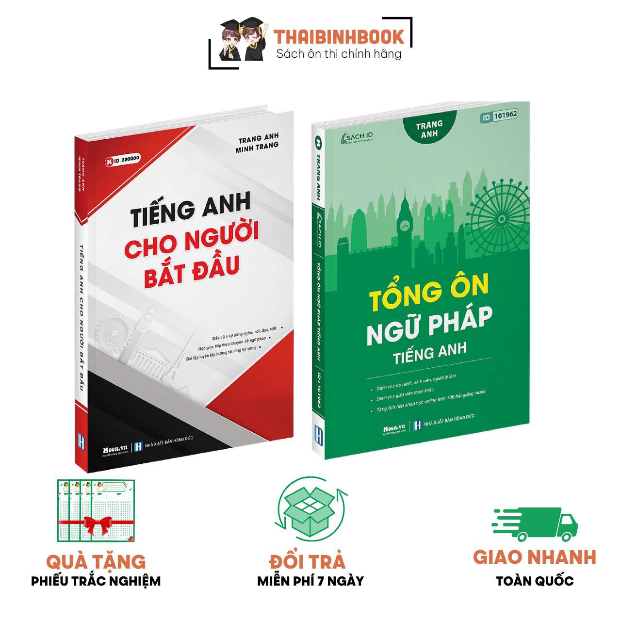 Combo Sách học Tiếng Anh từ mất gốc: Tiếng Anh cho người mới bắt đầu và Tổng ôn ngữ pháp Tiếng Anh , sách ID cô Trang Anh