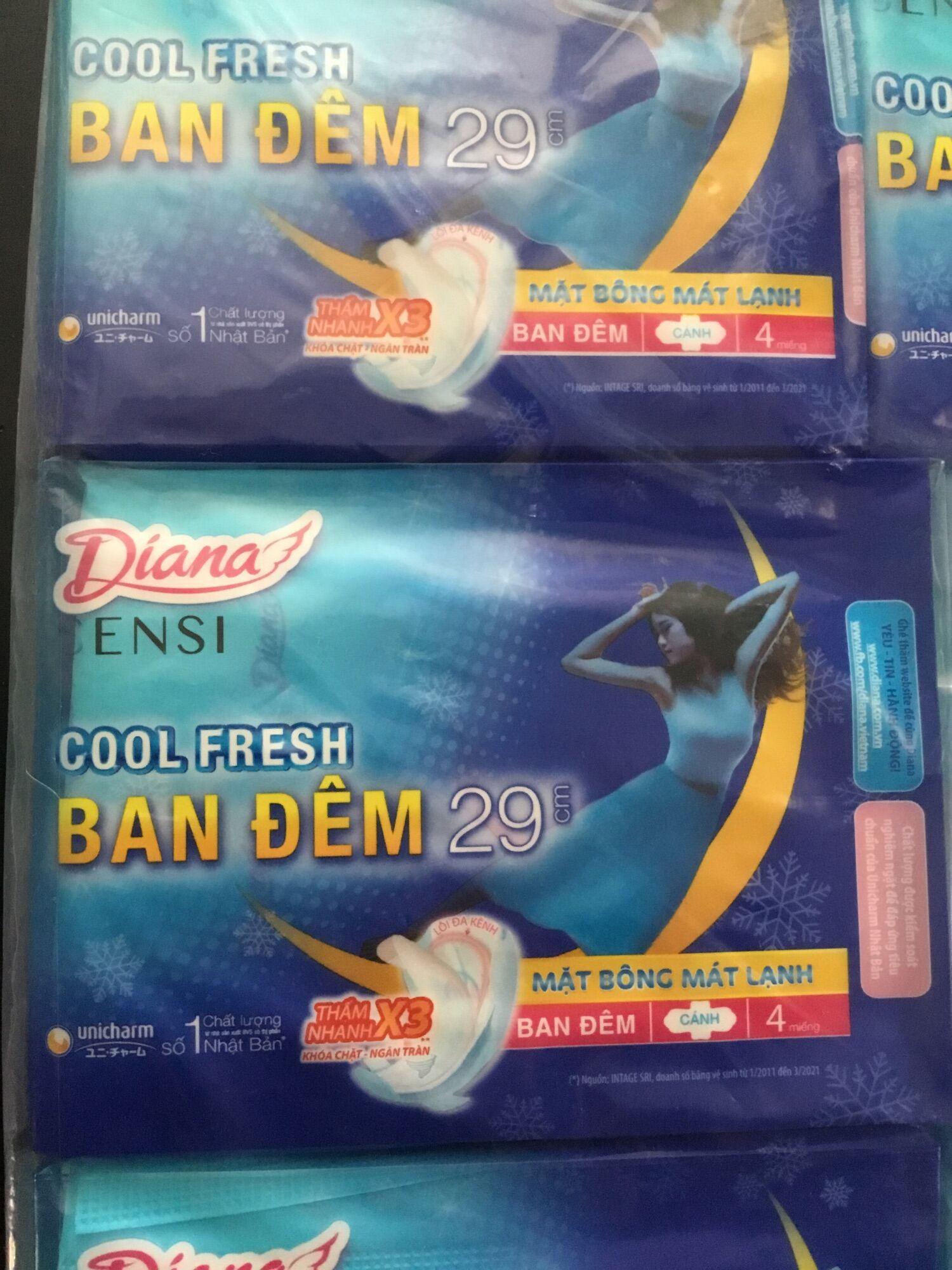 Chính Hãng | 1 Gói Băng Vệ Sinh Diana Sensi Cool Fresh Night 29cm -Diana Sensi Cool Fresh Ban Đêm 29cm (Mỗi gói 4 miếng)- HSD luôn mới