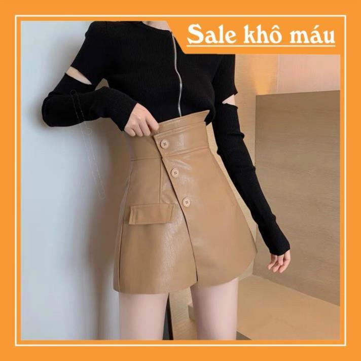 QUẦN VÁY DA MÀU ĐEN NÂU HOT HIT HIỆN ĐẠI QUẦN DA 3 KHUYA