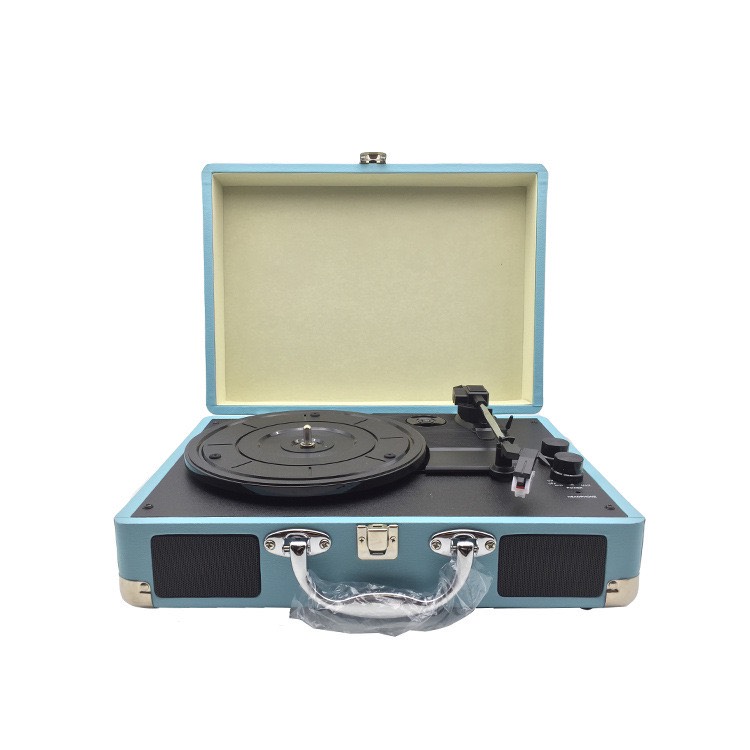 Đầu mâm than LP vinyl turntable đa năng tự hành dáng vali có loa bên trong, có cổng out xuất amply chất âm mộc mạc