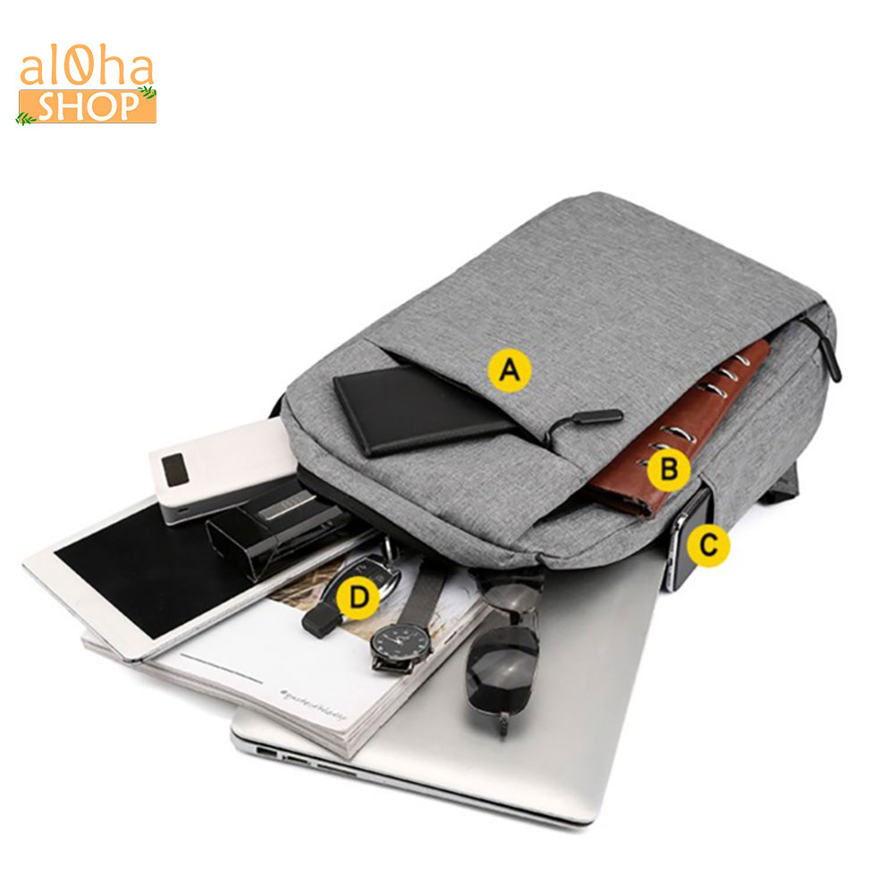 Balo vải Canvas Basic tích hợp cổng sạc USB B0172 đi học, đi làm, du lịch, đựng laptop Unisex nam nữ - al0ha Shop