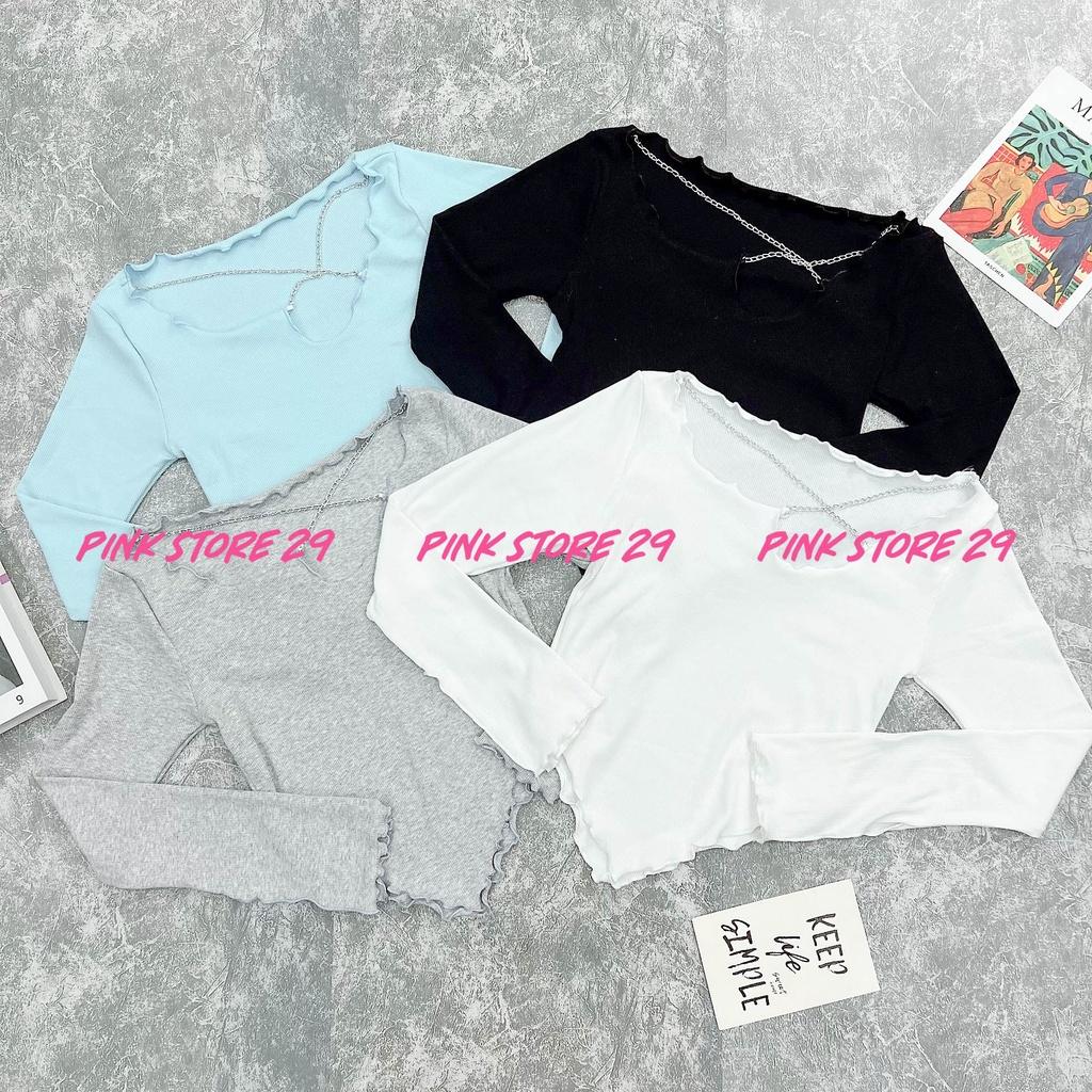 Áo Kiểu Nữ Tay Dài PINKSTORE29, Dáng Ôm Body Phối Dây Xích A5408