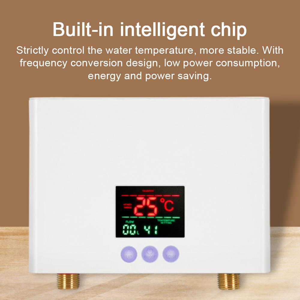 Instant Water Heater 3KW Mini Electric Tankless Water Heater Wall-Mounted with LED Display 3-Level Temperature Adjustment Remote Control for Home Kitchen Bathroom