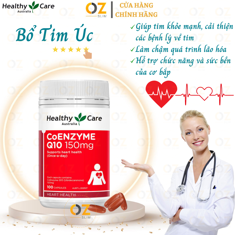 Bổ tim Úc Healthy Care CoEnzyme Q10 150mg giúp duy trì sức khỏe tim mạch, nâng cao sức khỏe chung - OZ Slim Store