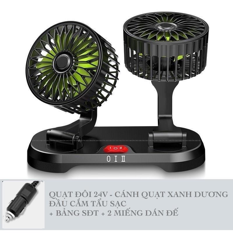 Quạt ô tô đơn và đôi xoay 360 gió mạnh kèm biển để số điện thoại dành cho xe hơi, quạt 5v/12v/24v - Đơn