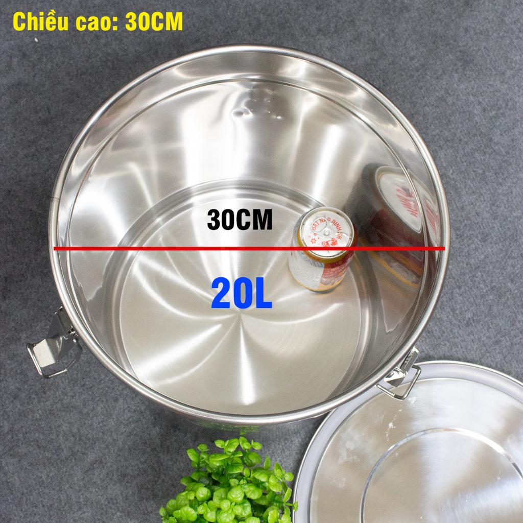 Xô inox 304 20L- nồi inox 30x30cm có khóa đựng thực phẩm