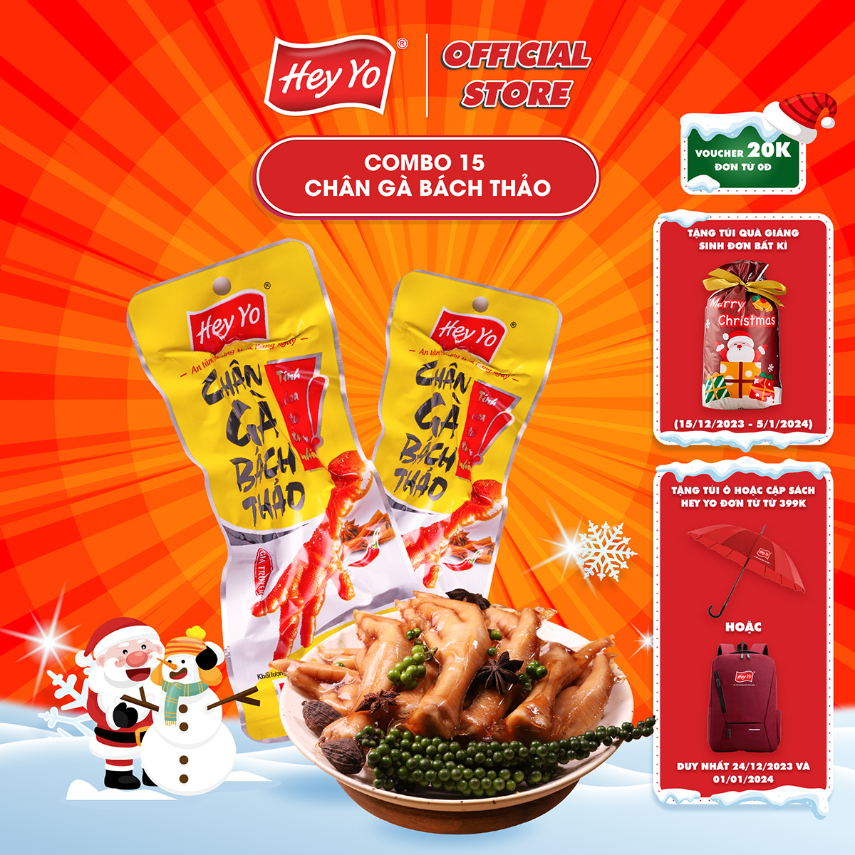 Combo 15 Chân Gà cay Hey Yo Bách Thảo 40g, chân gà ủ vị hàng Việt Nam thơm ngon chất lượng