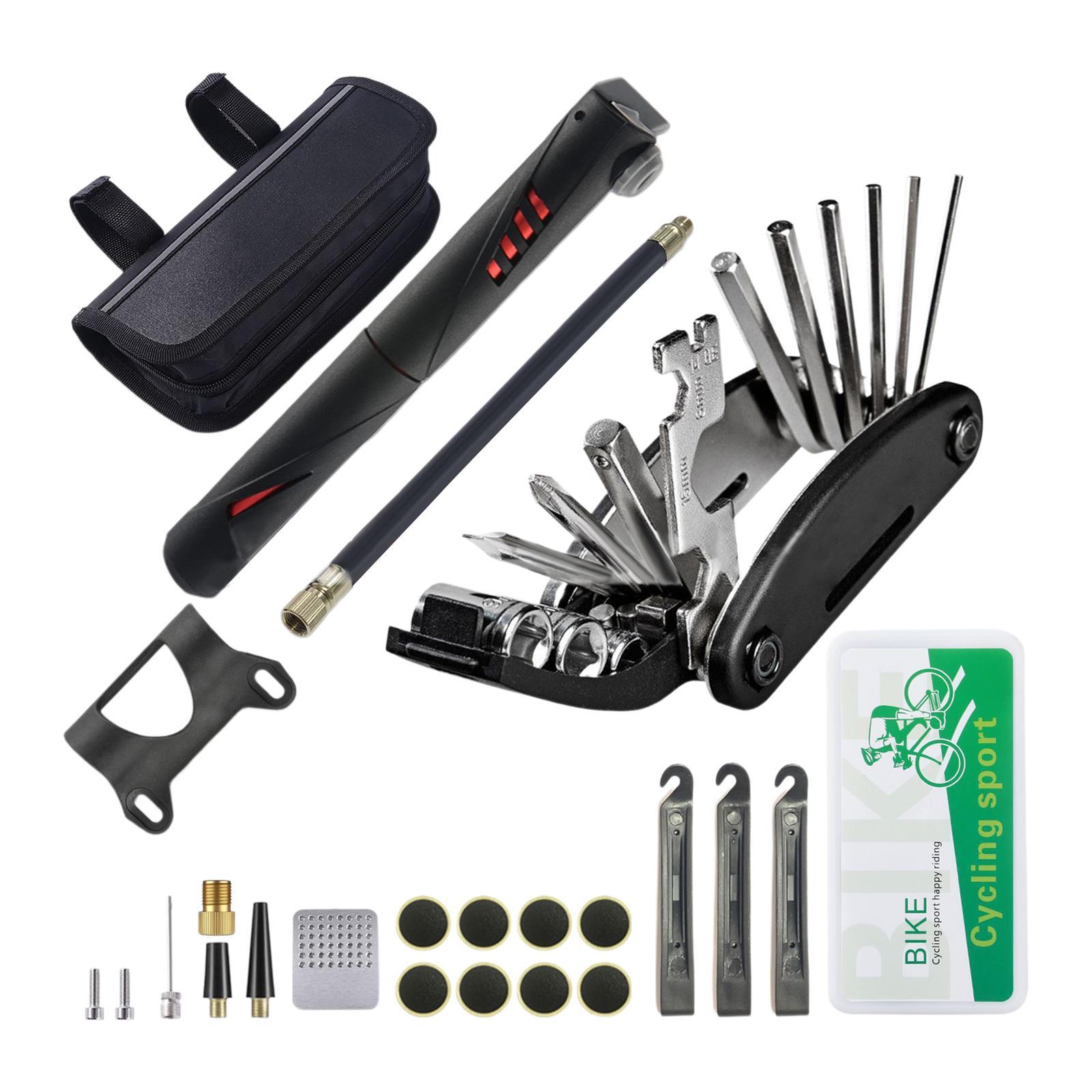 Bike Tire Repair Tools, Bike Tool, Mini  Tire Pump, Tire Puncture Repair Set,  Tire Lever and Portable Bike Bag, Bike Tire Patch Set