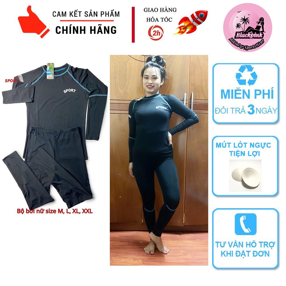 Đồ bơi nữ kín đáo dài tay quần dài màu đen Tặng kèm mút lót ngực đi bơi đi biển đồ bơi học sinh DBN005