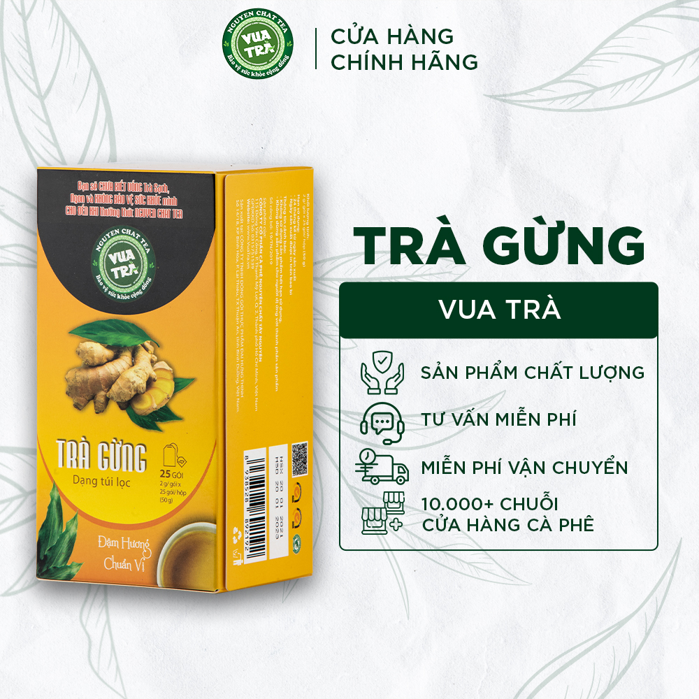 Trà gừng túi lọc NGUYÊN CHẤT TEA truyền thống, chuẩn vị vùng Cao Nguyên - 50g