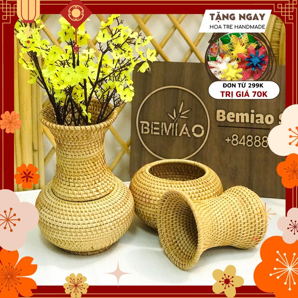 Lọ hoa đan bằng mây tre, Lọ hoa trang trí 2 chi tiết, Lọ hoa Decor tách rời