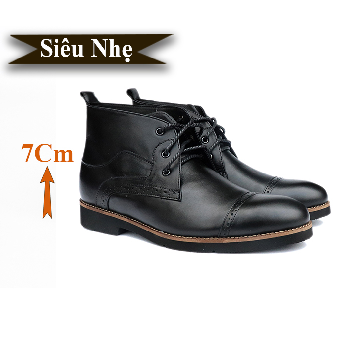 Giày Boots Nam Tăng Chiều Cao Siêu Nhẹ T&amp;TRA Tăng Cao 7Cm, S1079 Đen , Chất Liệu Da Bò Cao Cấp, Đế Và Lót Siêu Nhẹ Giúp Giảm Trọng Lượng 30% So Với Đế Cao Su