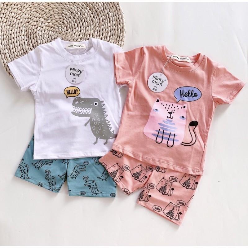 Bộ cộc tay cotton Minky mom hoạ tiết ngộ nghĩnh cho bé