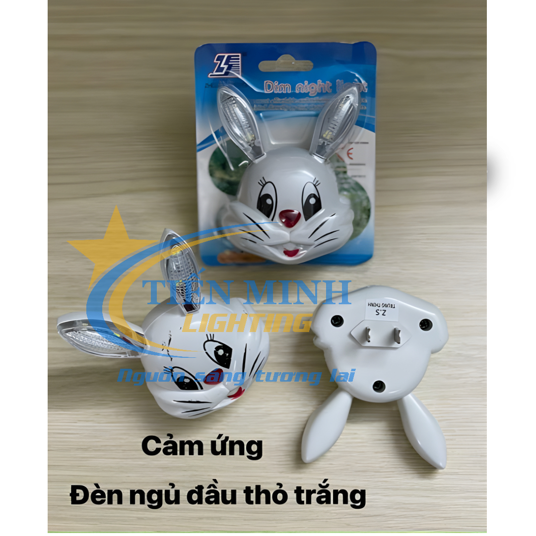 Đèn ngủ cảm ứng đầu thỏ trắng, ánh sáng trắng, tự động bật/tắt, 4 bóng led màu trắng, cho ánh sáng dịu nhẹ, ấm áp, không chói mắt, tạo cảm giác thư giãn, dễ chịu