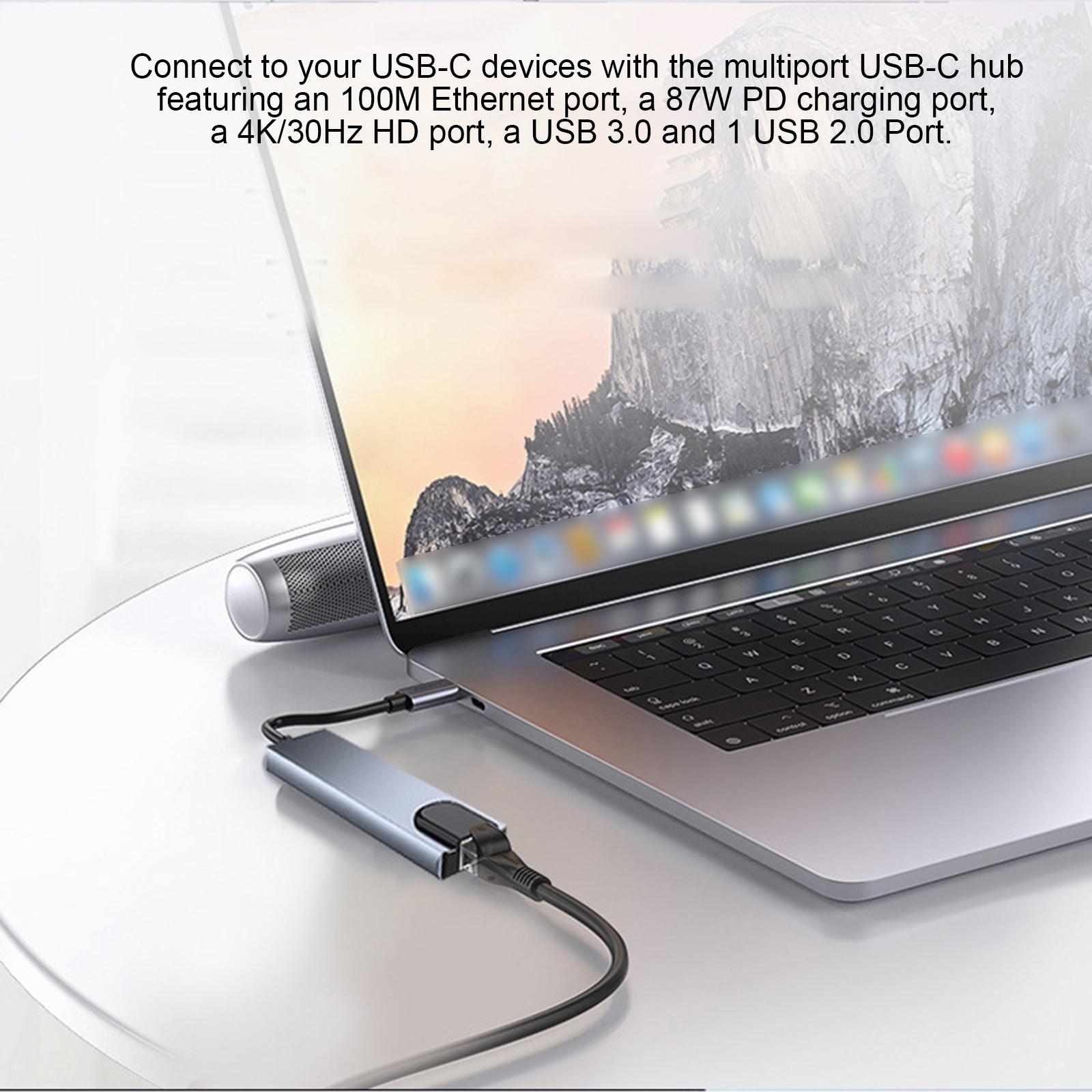 5-IN-1 USB C Hub Type-C Docking Station Multiport Adapter with 4K HD RJ45 Ethernet USB 3.0 USB 2.0 PD Charging Port