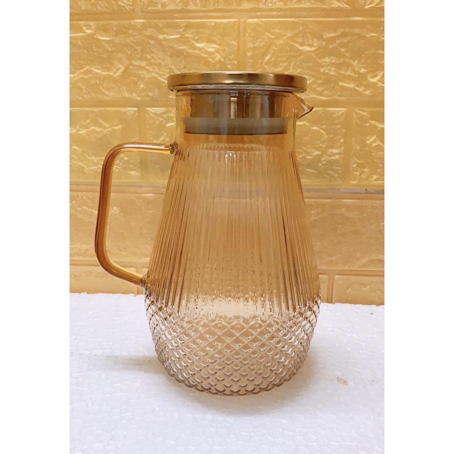 Bình đựng nước uống thủy tinh vàng vân kim cương hạt nhỏ