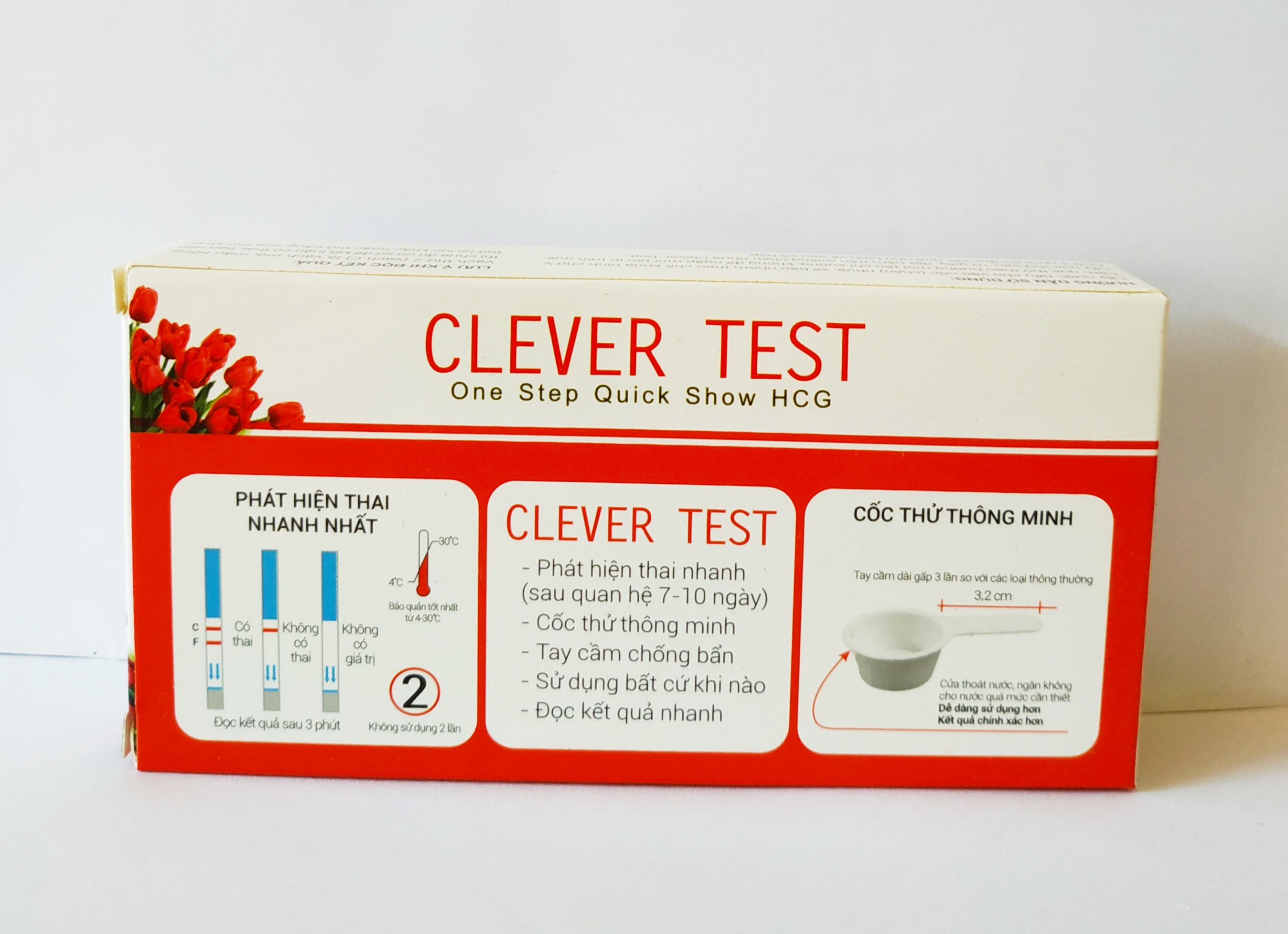 (Có Che Tên) Que Thử Thai Bản To Nhất - Cốc Tay Cầm Chống Bẩn - Phát Hiện Thai Sớm - Chính Xác 100% Clever Test