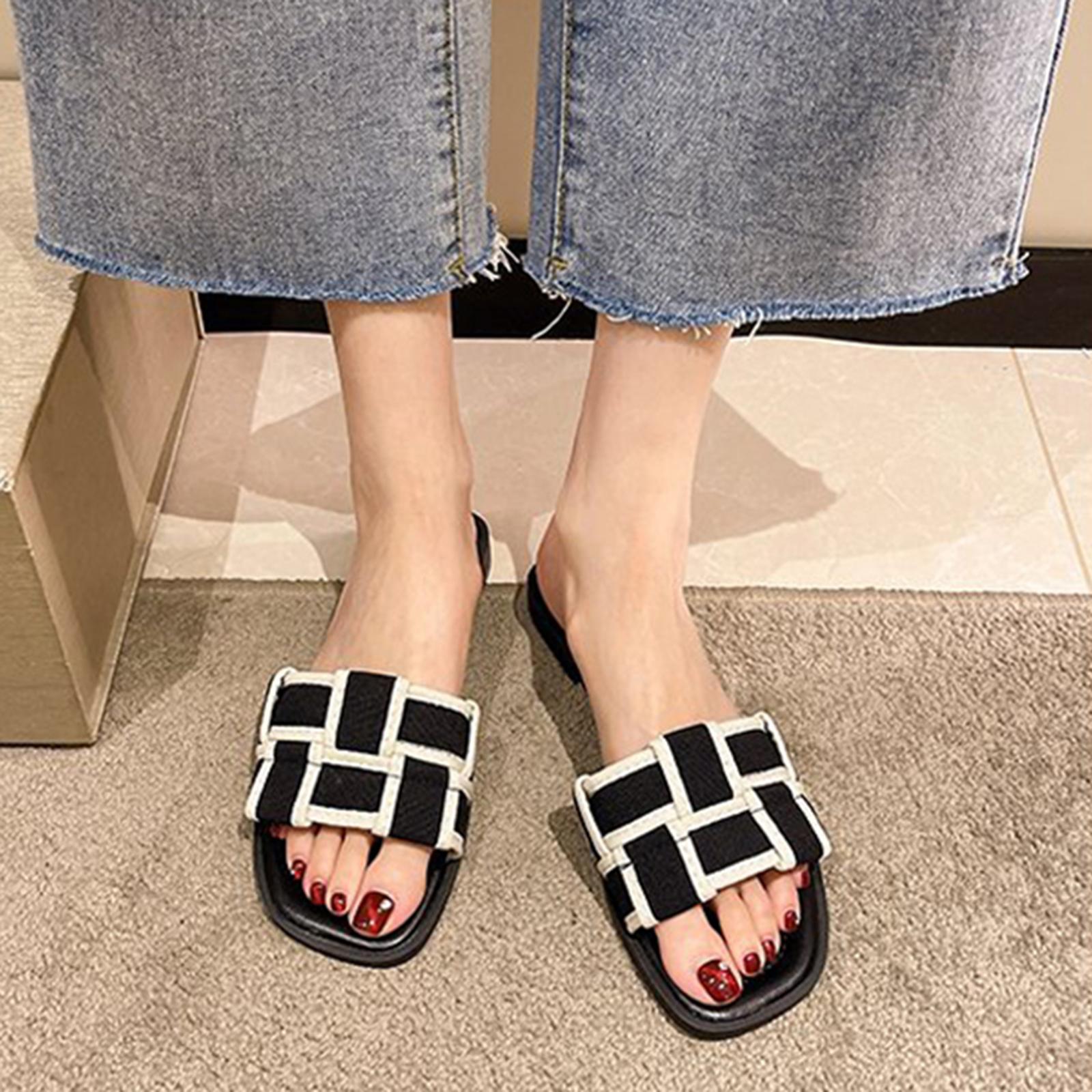 Woven Flat Slippers Comfortable House Slippers Outdoor Nonslip Women Sandals