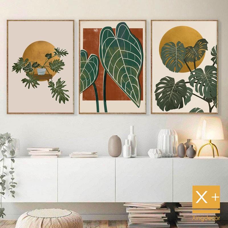 Bộ 3 tranh treo tường vintage tropical tranh canvas, có đinh và móc tặng kèm.