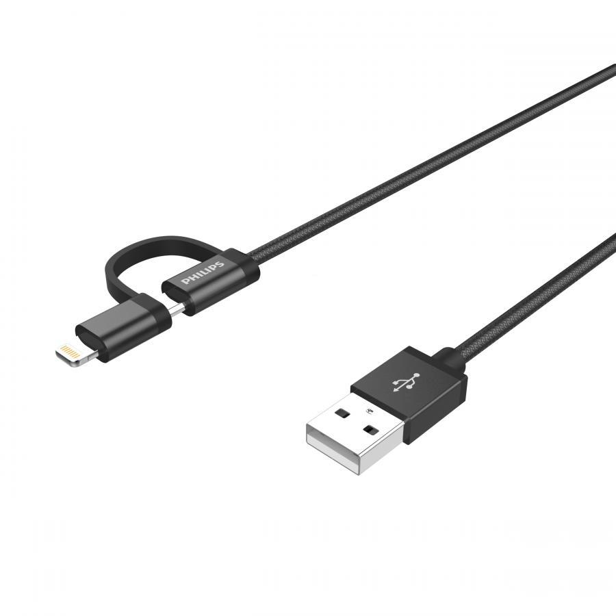 Cáp sạc USB type C tích hợp đầu chuyển đổi Linghtning Philips DLC4541VB  - Hàng Nhập Khẩu