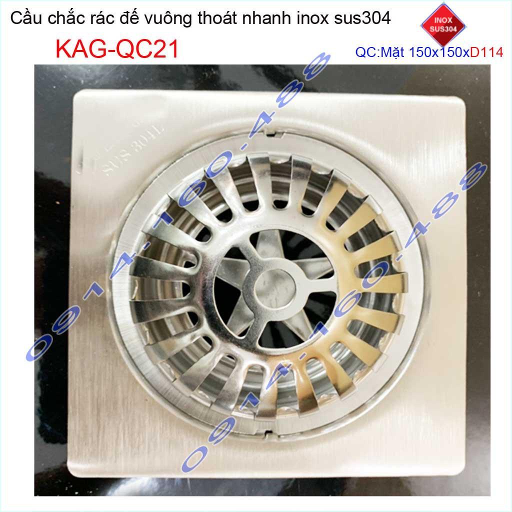 Cầu chắn rác đế vuông 15x15cm D114 KAG-QC21, Phễu thoát nước sân thượng SUS304 ống 11.4cm thoát nhanh chắn rác tốt