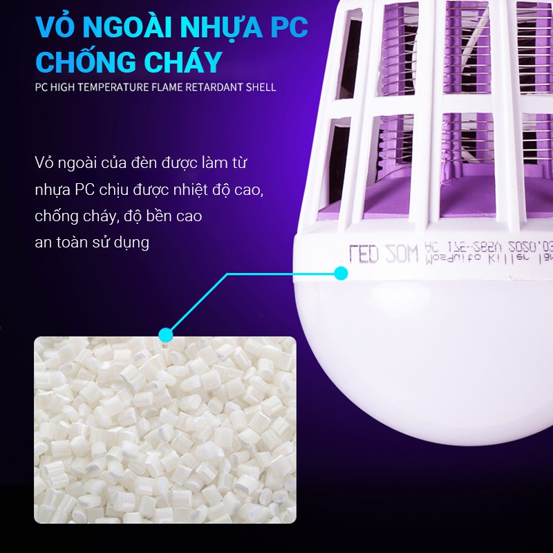 Bóng đèn LED 15w, đui E27 AC 150-220V, chức năng chiếu sáng kiêm sát thủ diệt muỗi và côn trùng