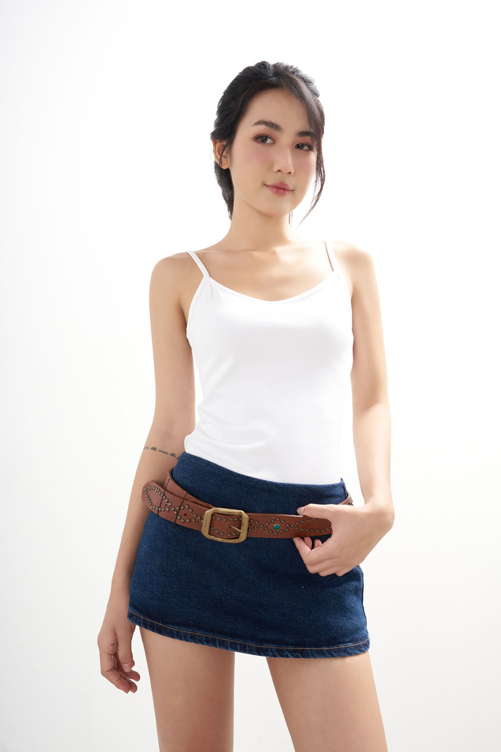 DOTTIE - Chân váy mini đắp túi - Xanh đậm - S0169