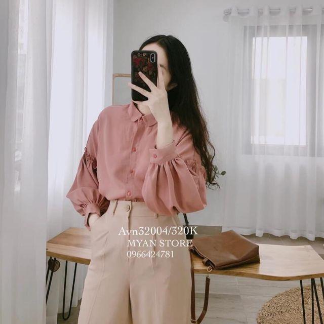 Áo sơ mi tay phồng viền bèo