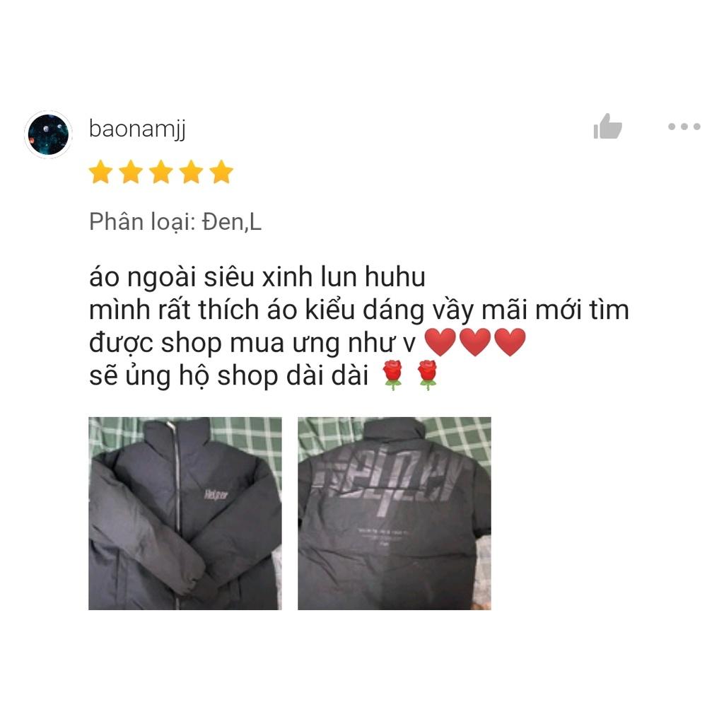 Áo khoác phao nam nữ MEANSTORE Jacket oversize form rộng phong cách Hàn Quốc màu đen hình in helper