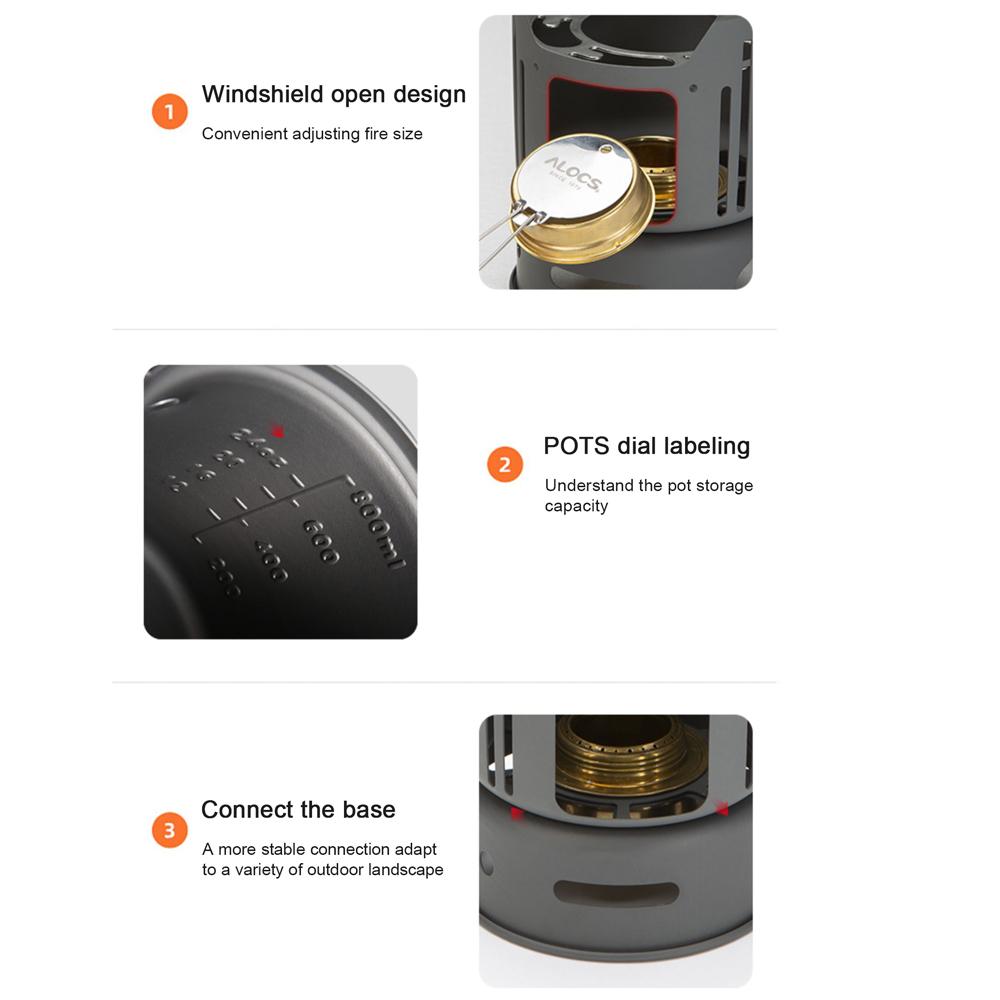 ALOCS Aluminum Alloy Camping Alcohol Stoves Kit Charcoal Wood Burners Portable Picnic BBQ Furnace Windproof Warm Heaters Outdoor Cooking Furnace Bowl Pot Accessory Set