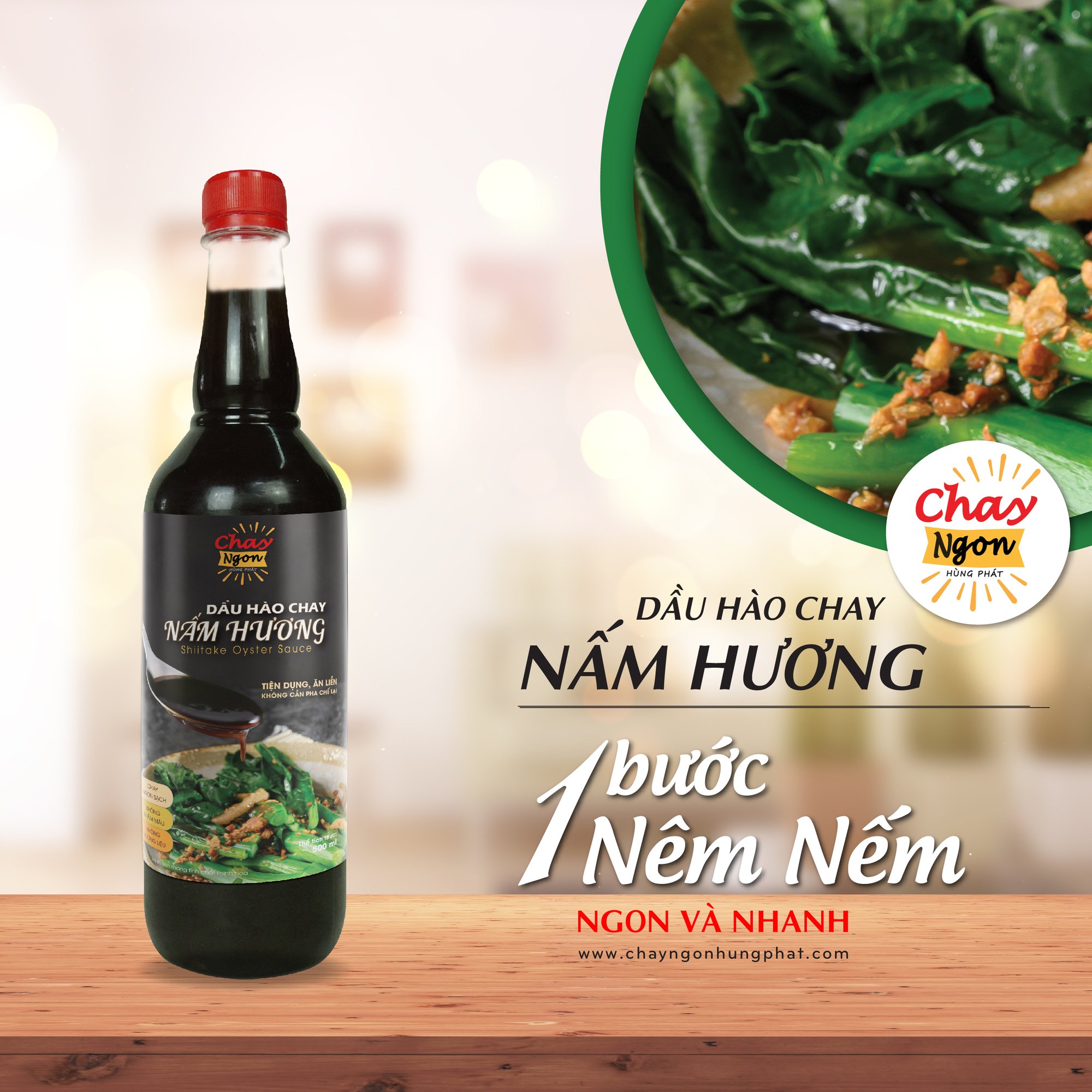 Dầu Hào Chay Nấm Hương (500 ml) - Thương hiệu Chay Ngon Hùng Phát