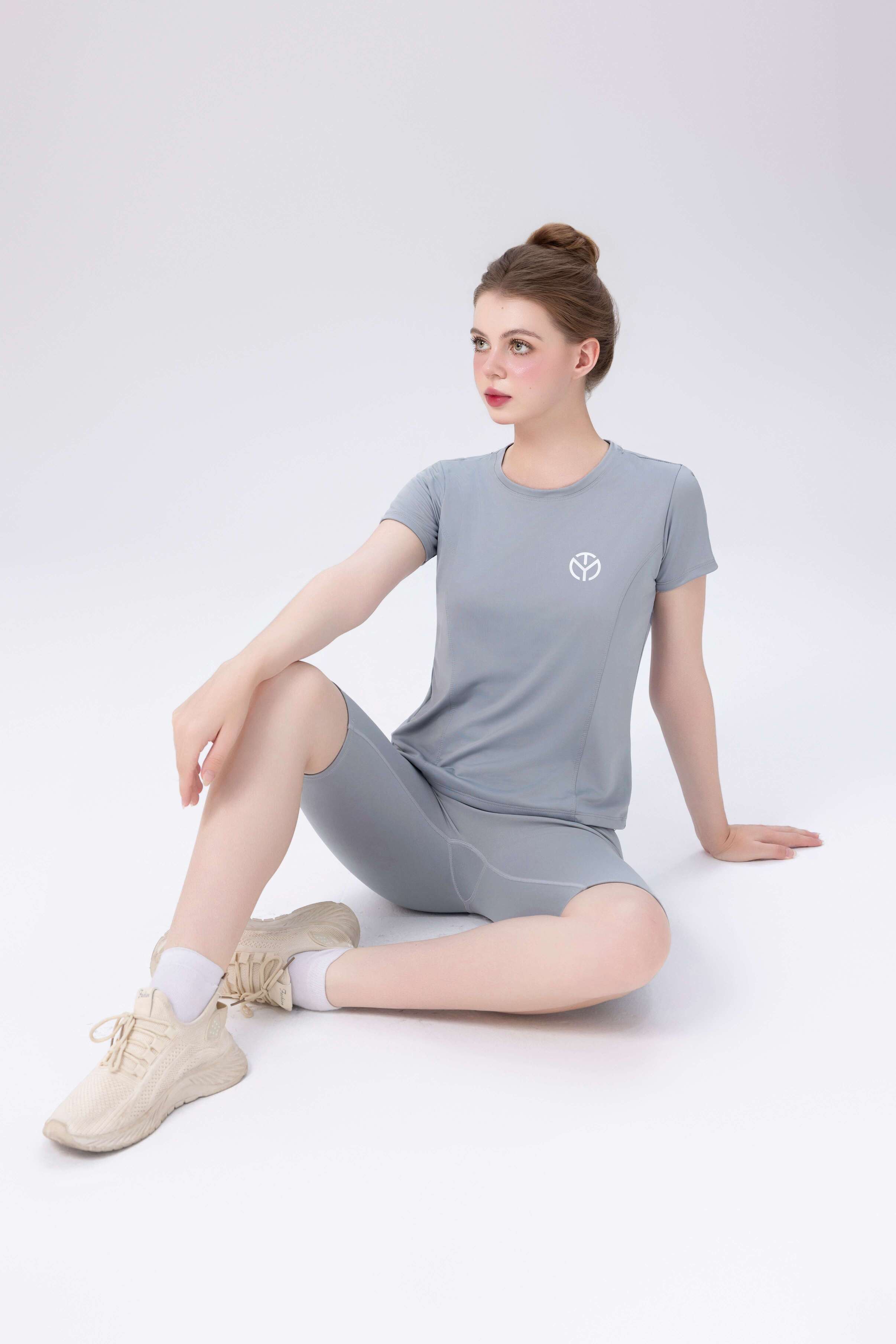 Áo thun thể thao Nữ tập Gym Yoga Pilates TYM FFTS003 Cổ tròn Tay ngắn - Vải Polyester 4C co dãn
