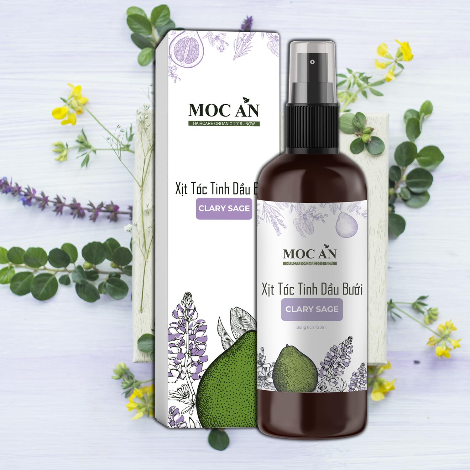 Xịt Kích Mọc Tóc Tinh Dầu Bưởi Xô Thơm ( Clary Sage ) 120ml Mộc Ân Haircare hỗ trợ giảm rụng, kháng khuẩn, giảm mụn trên da đầu