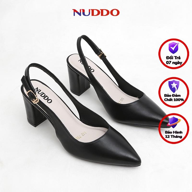 Giày slingback cao gót nữ Nuddo cao cấp gót vuông mũi nhọn 7p da mềm fom dáng chuẩn