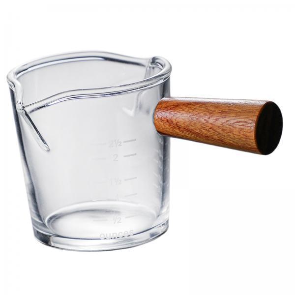2x Clear Double Measuring Cup with Wooden Handle for Barista Sauce Milk