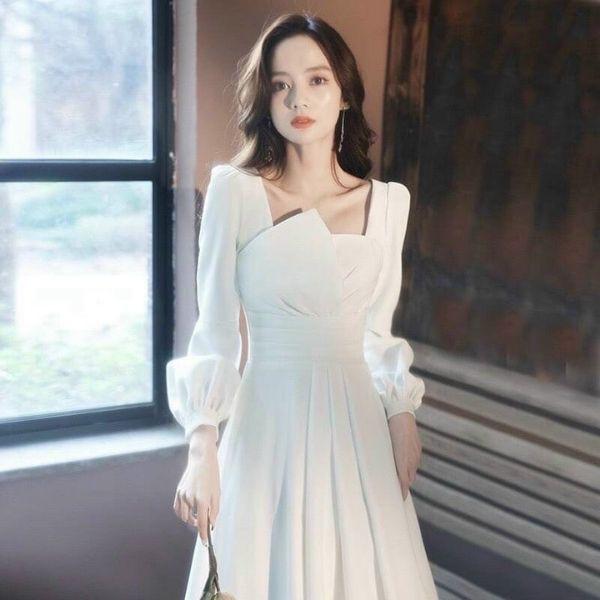 Váy Thiết Kế Dáng Suông Dài Đầm cổ vuông lệch sang chảnh dự tiệc HN Clothing V38