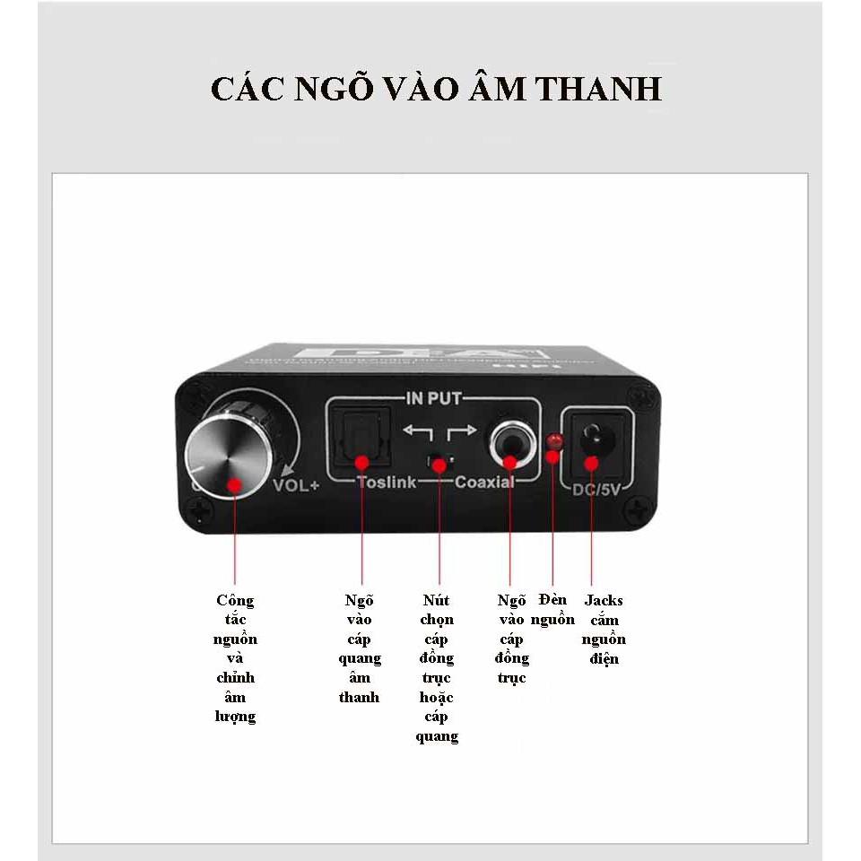 Bộ Chuyển Đổi Âm Thanh Kỹ Thuật Số Sang Analog Điều Chỉnh Âm Lượng, Đầu ra gồm RCA, 3.5mm, Đồng Trục và Toslink